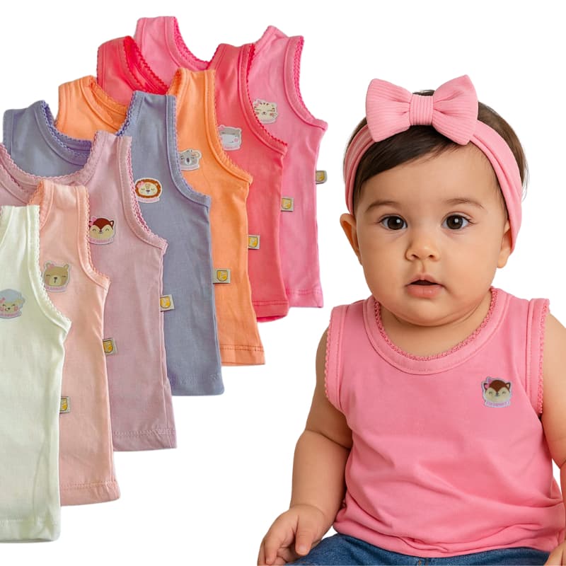 Kit 5 Camisetas Regata para Bebê - 100% ALGODÃO