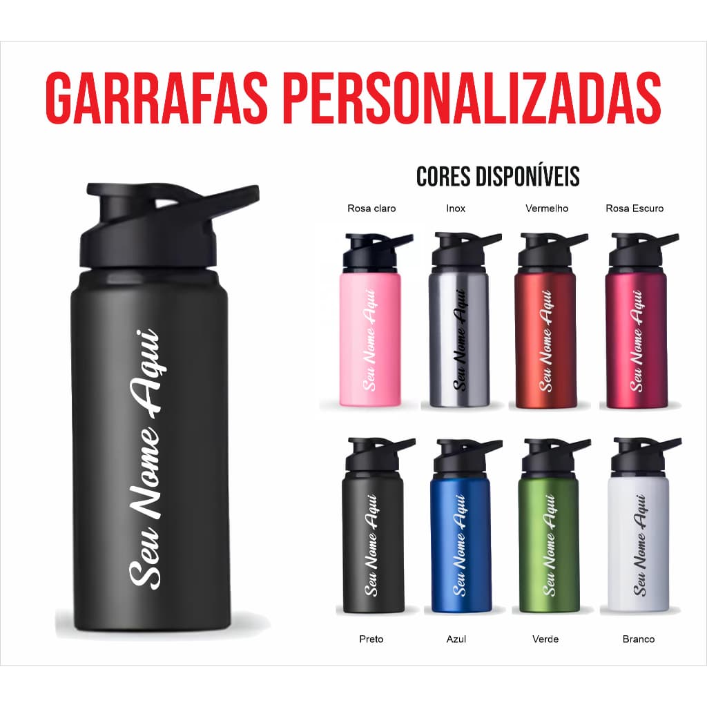 Garrafa Squeeze Alumínio Academia Personalizado Nome 600ml