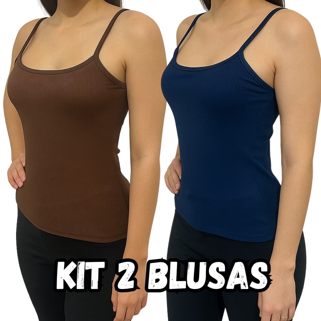 Kit 2 Blusa Regata Feminina Básica Alcinha Canelada