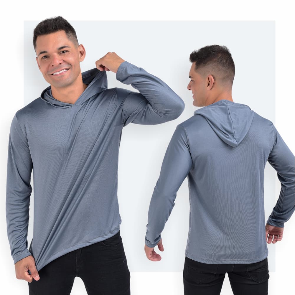 Camisa Camiseta Dry fit Manga Longa Esportiva Térmica com Capuz Masculina ProteçãoTouca Academia