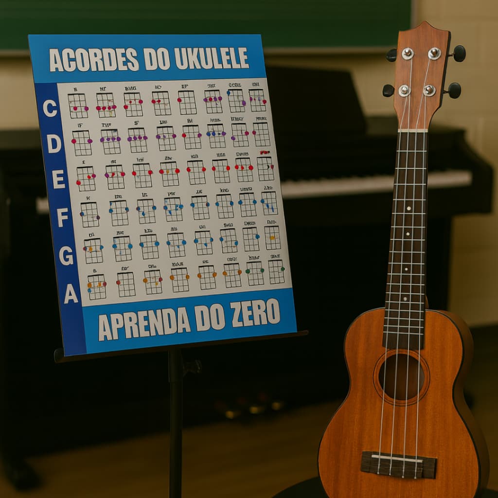 Acordes de Ukulele - Pôster de Estudo e Memorização  de Acordes para Iniciantes Gráfico de Acordes