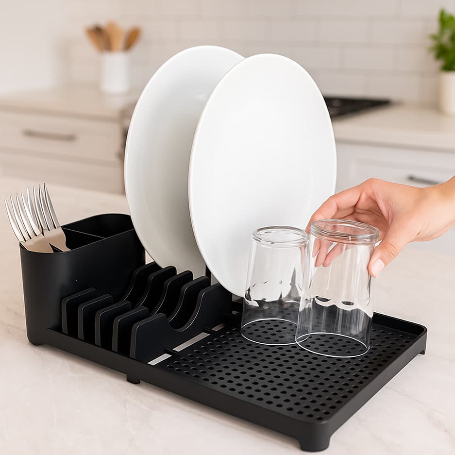 Escorredor de Louça Multiuso com Porta Talheres Pratos e Copos Moderno com Dreno Organizador