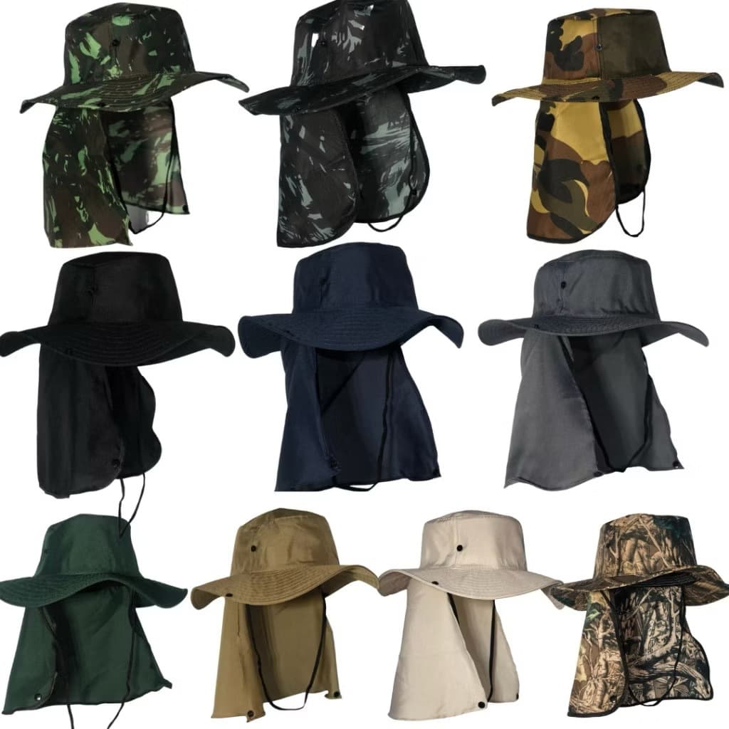 KIT 2-3 PC Chapéu Selva Safari Pescador Australiano Boné Proteção Camping Nuca Pescoço