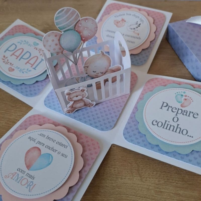 Caixa Surpresa Revelação de Gravidez Azul e Rosa