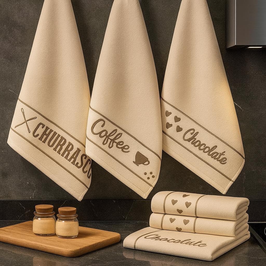 Kit 6 Pano De Copa Toalhas Felpudo - Jacquard - 100% Algodão - 45cm x 60cm