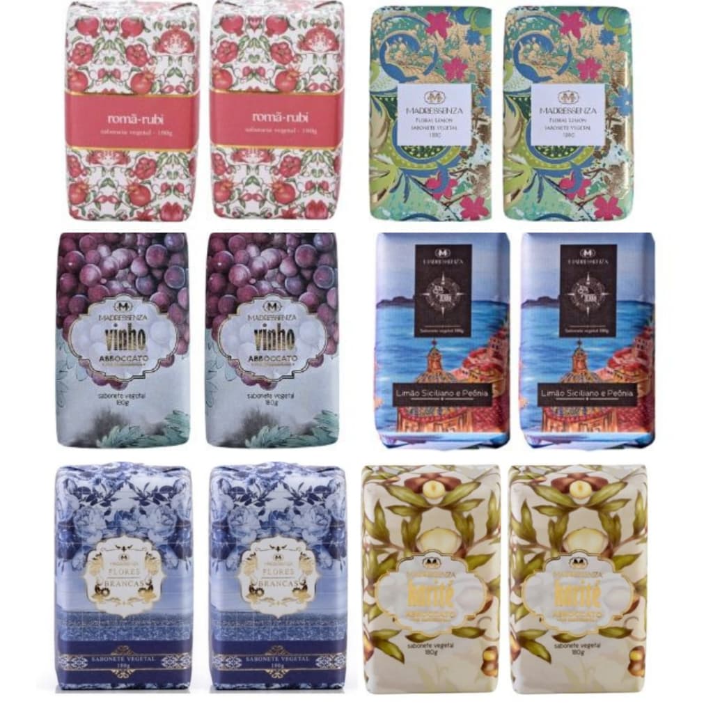 02 un. Sabonete barra Madressenza 180g -  Karité - Floral Lemon - Garden - Floral Lemon - Romã Rubi