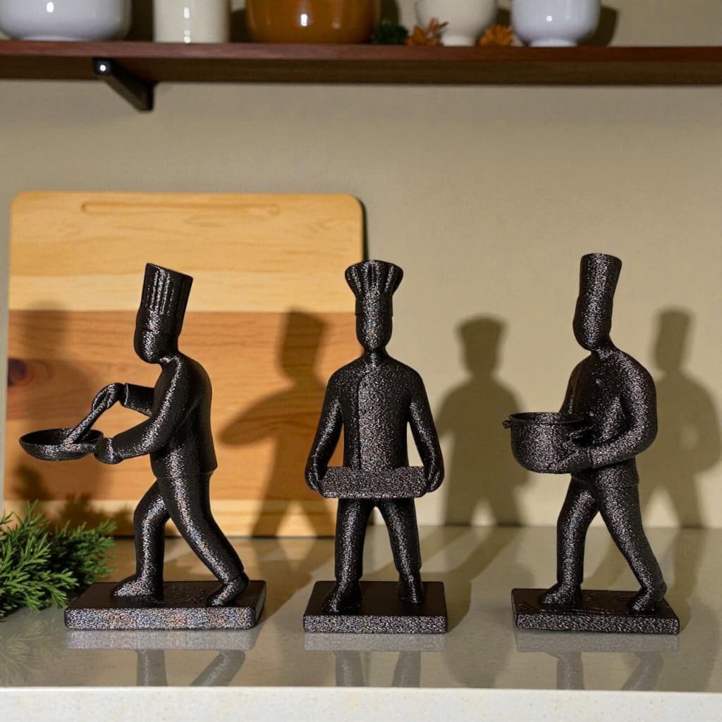 Estátua chef cozinha gastronomia cozinheiro kit enfeite panela tábua decoração bancada minimalista