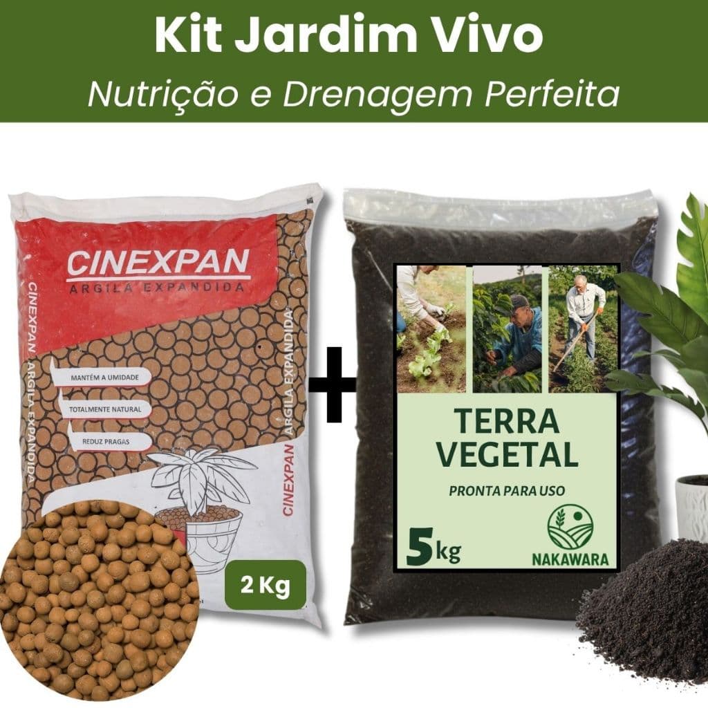 Kit Terra Vegetal 5 Kg + Argila Expandida 2kg Drenagem, Nutrição e Crescimento Perfeito das Plantas