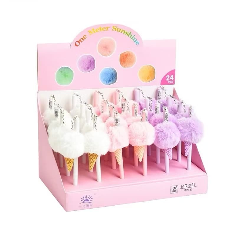 Kit com 6/12/24 Caneta Gel Pompom Fofa com Ponta Finíssima 0,04mm Tinta Preta - Diversos Estilos