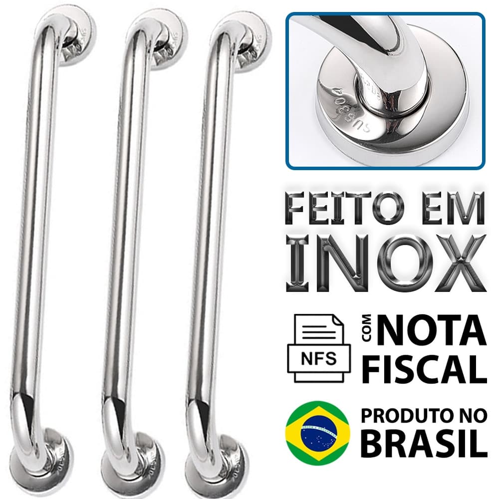 Barra Alça Corrimão de Apoio Inox Banheiro Idoso 60cm 40cm Não Enferruja Segurança Para Sua Família