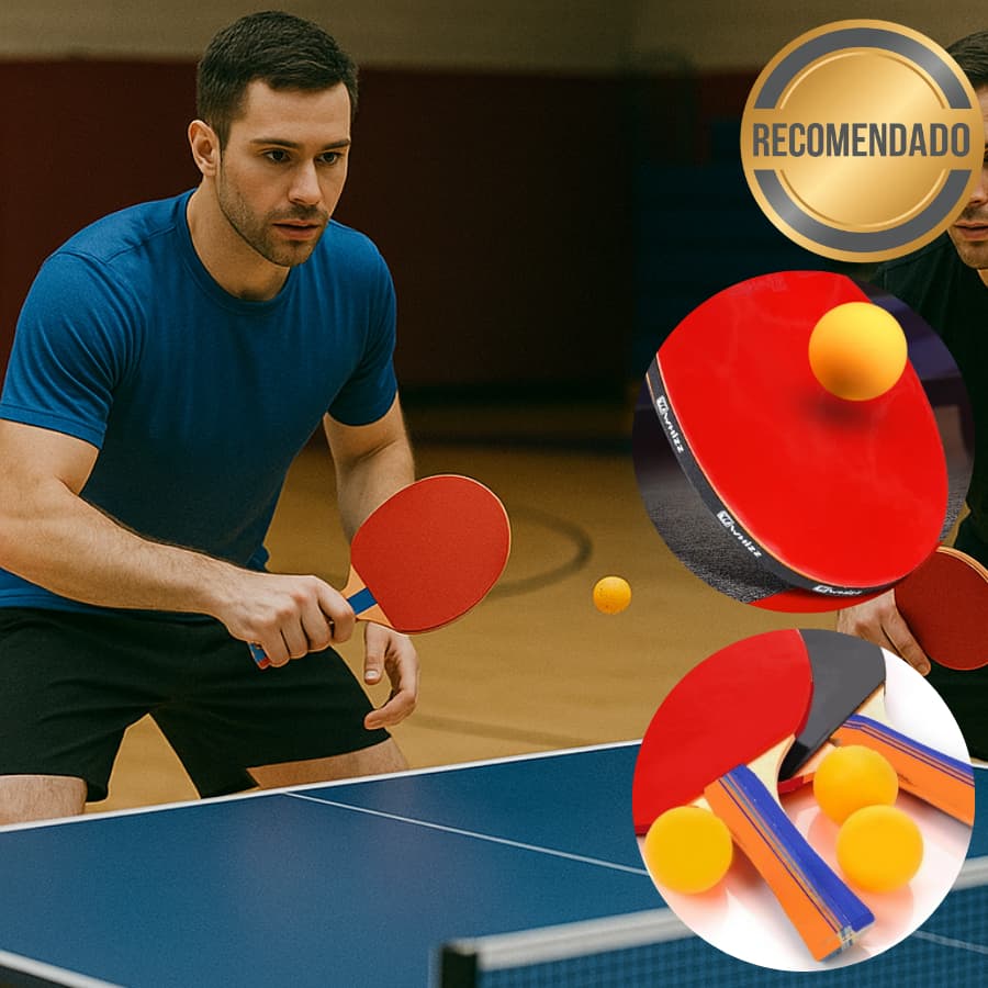 Kit Ping Pong Madeira Profissional Tênis de Mesa Oásis 2 Raquetes 3 Bolas Doméstico Treino