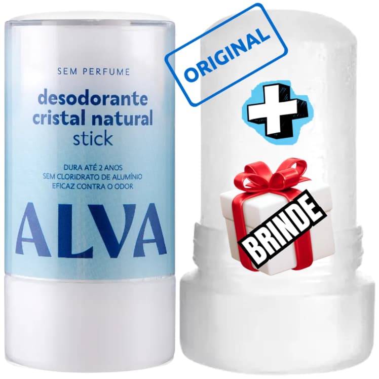 Alva Desodorante Cristal 120g Natural Stick pedra sal sem cheiro alumínio parabenos perfume vegano