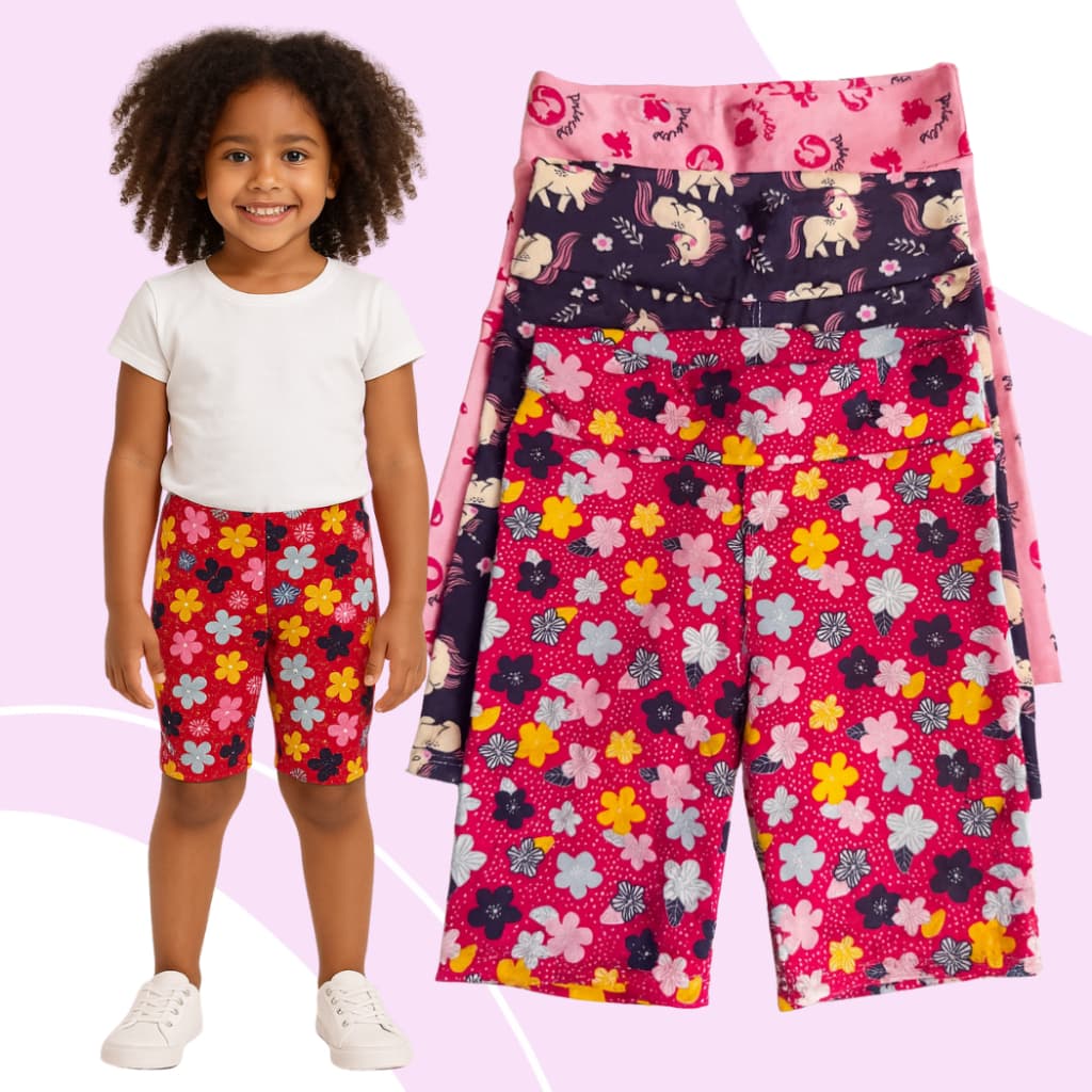 Kit 6 Bermudas Ciclista Infantil Feminina Suplex Confortável Menina Verão ENVIO ESTAMPAS SORTIDAS