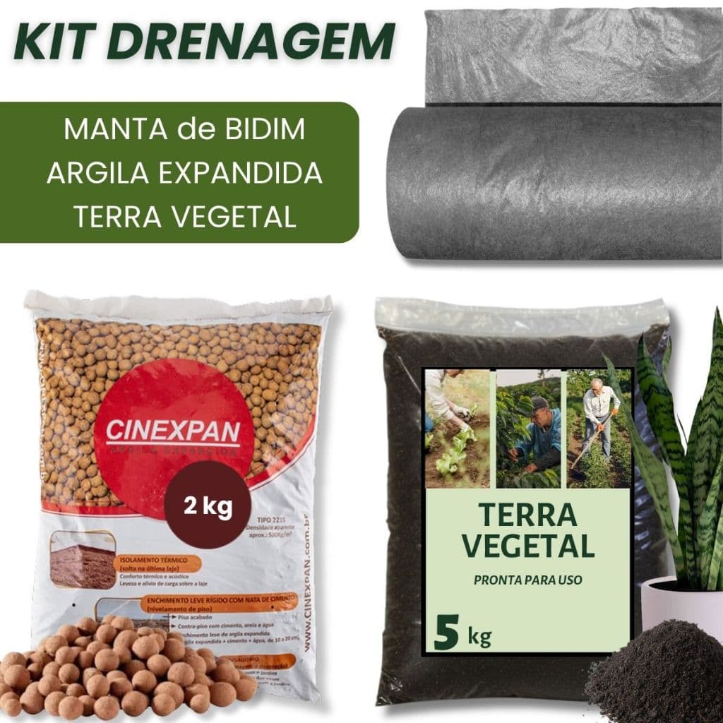 Kit Plantio Completo Terra Vegetal + Manta Bidim + Argila Expandida Montagem para Vasos e Jardinagem