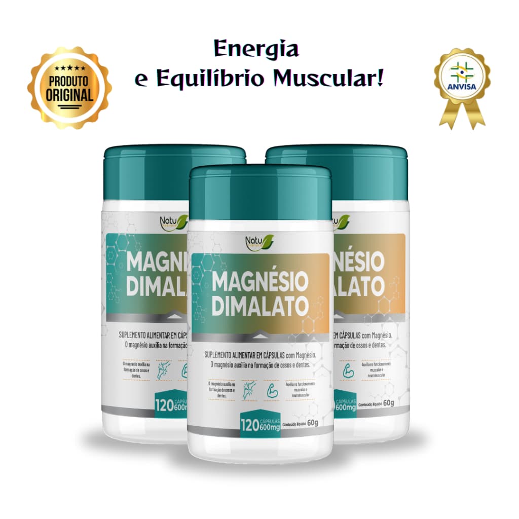 Magnésio Dimalato 120 cásulas 600mg concentrado com laudo máximo 2 ao dia Original - PRONTA ENTREGA