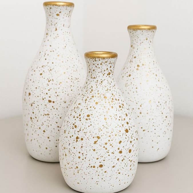 Kit Trio 3 Vasos Cerâmica Médio Decorativo Enfeite Decoração Elegante Casa Rack Estante Sala Cozinha