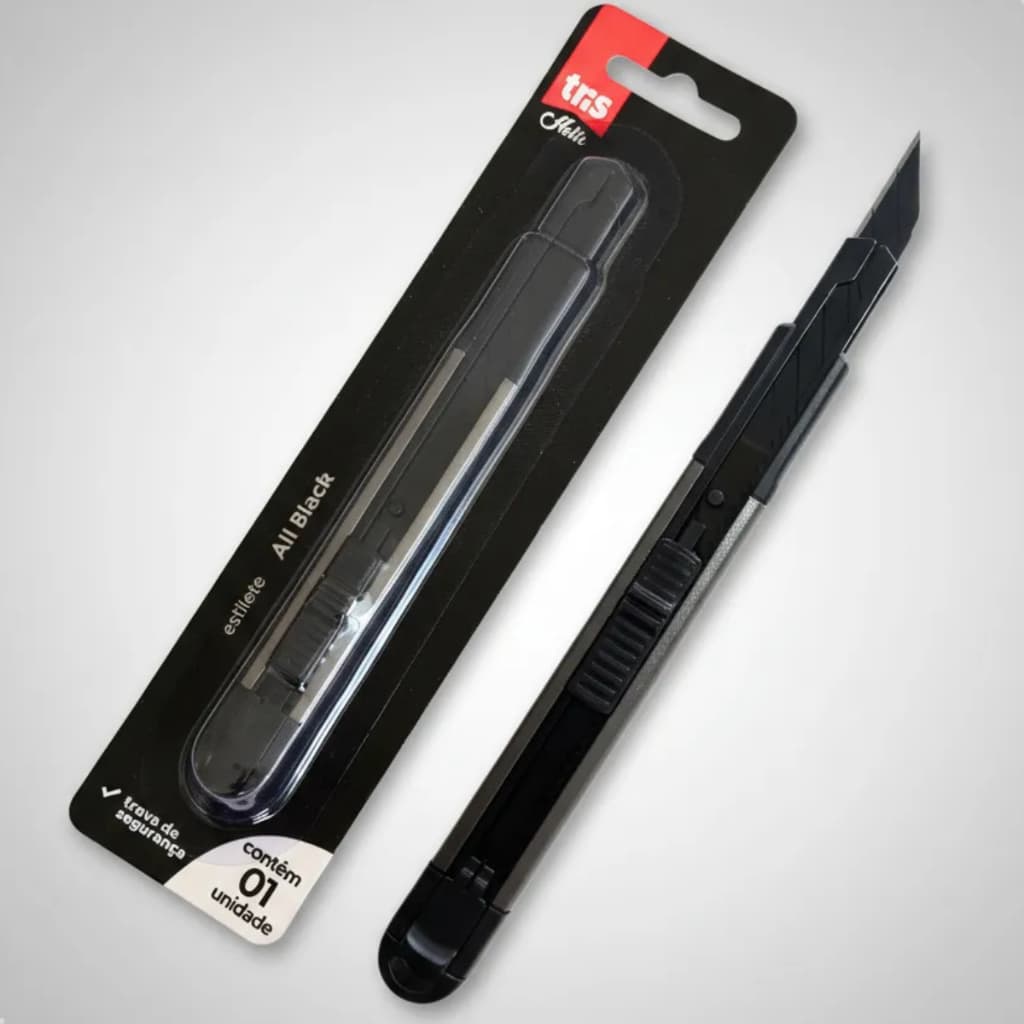 Estilete Estreito De Metal Profissional Envelopamento Alta Qualidade Tris Preto Lâmina 9mm