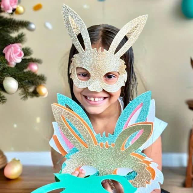 KIT Máscara Páscoa Rosto Glitter Eva com elástico, para festa, crianças e adultos