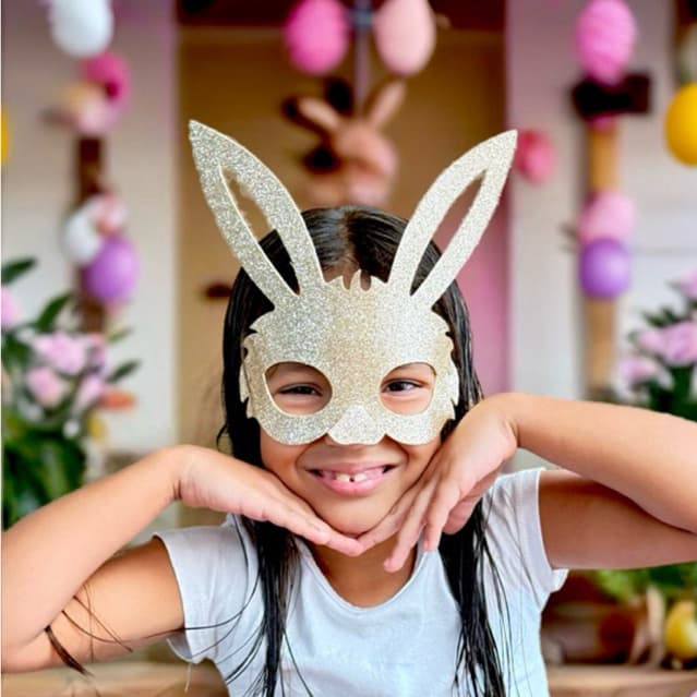 Máscara Páscoa ROSTO GLITTER  com elástico, para festa, criança, adulto