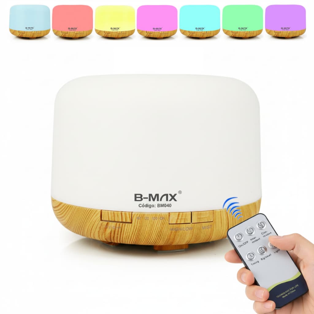 Difusor de Óleos Essenciais Ultrassônico Aromaterapia 300ml 500ml Umidificador Led 7 Cores Controle