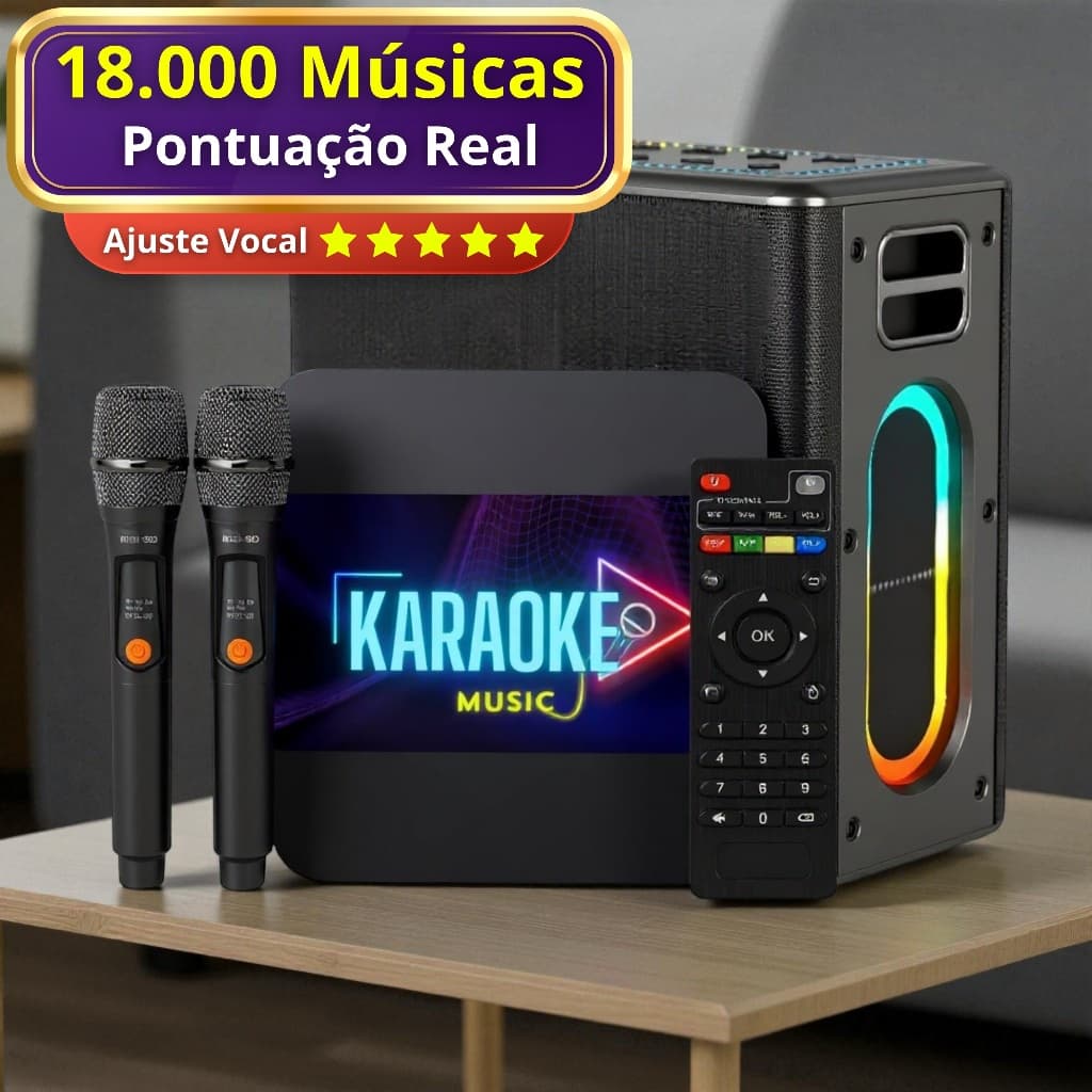 Karaoke Profissional Completo 4K + 2 Microfone s/fio + Caixa de Som Bluetooth 120W + Pontuação Real