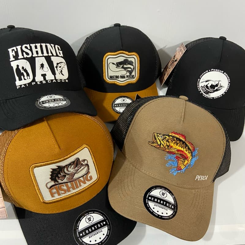 Boné de Pesca Fishing Pescador Telinha Trucker Country Aba Curva Ajustável Unissex