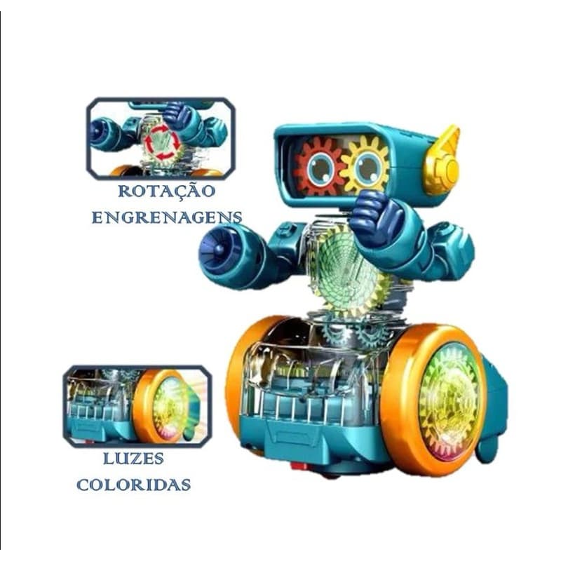 Robô Engrenagem Elétrica Transparente Colorida Com Luzes Sons