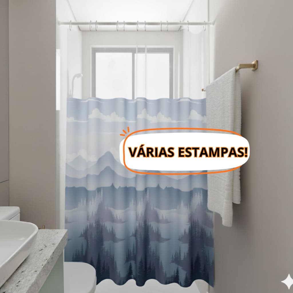 Cortina Box Banheiro Estampadas Antimofo Com Ganchos