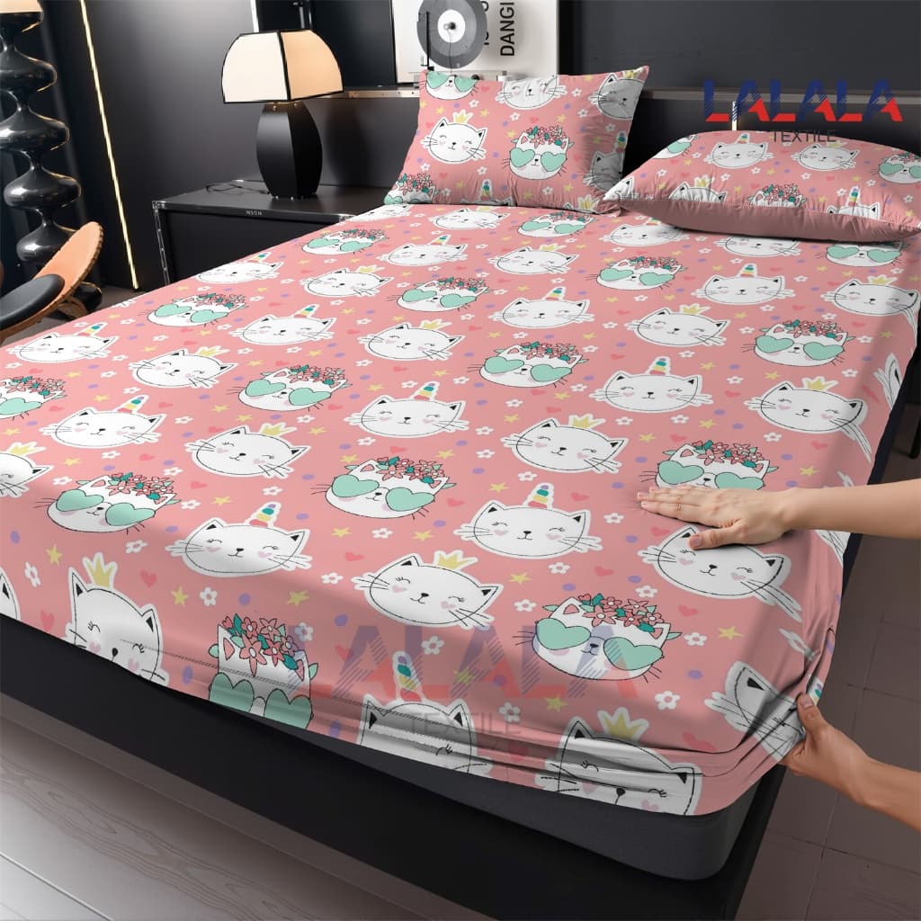 Gatinho De Desenho Animado Durável Jogo De Lençol 03 Peças CASAL QUEEN SOLTEIRO Percal Ponto Palito