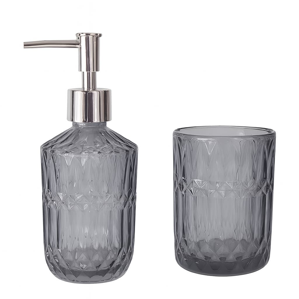 Kit Banheiro e Lavabo 2 Peças Em Vidro com Dispenser Sabonete Líquido e Copo para Escova
