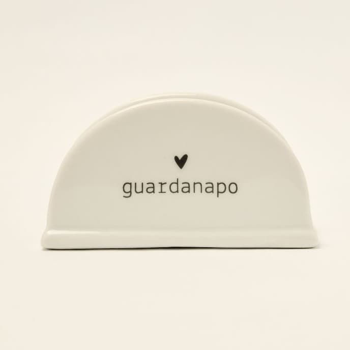 Porta guardanapo porcelana branco com coração para mesa posta