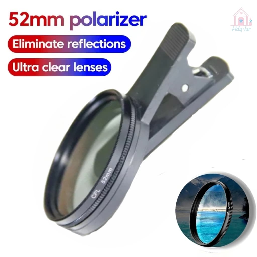 Kit 52mm Filtro Cpl Lente Polarizador Para Celular Clipe Anti Reflexo Com Estojo