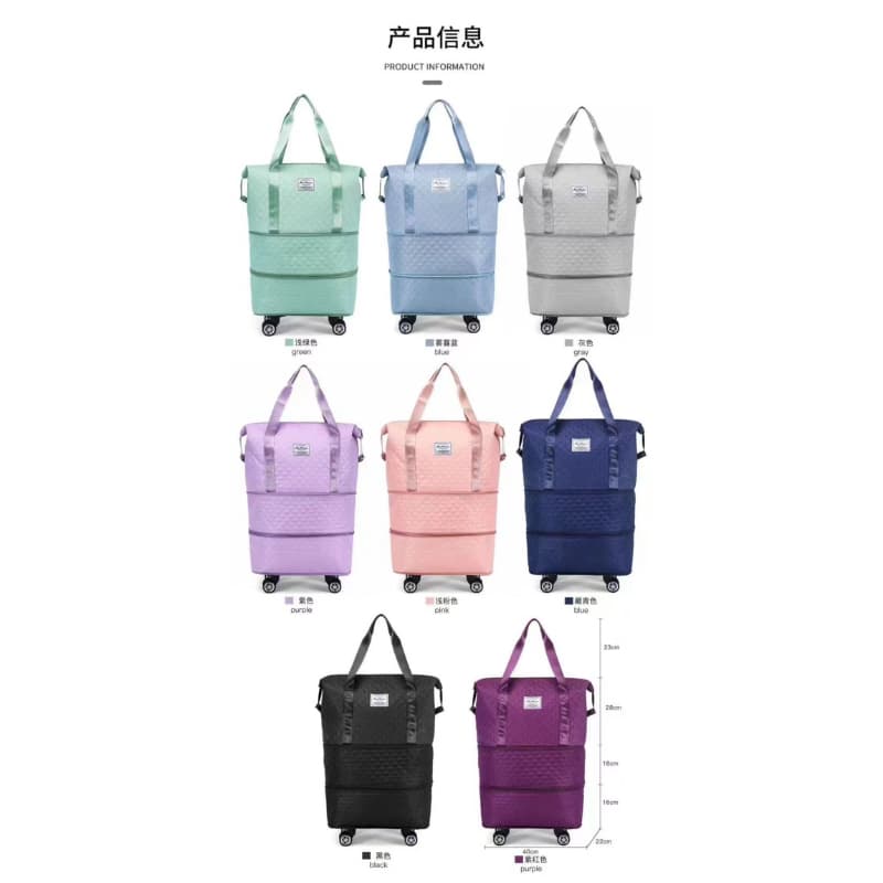 Bolsa De Viagem Multifuncional Dobrável De Grande Capacidade Impermeável com Rodinha,tamanho G, com 3 ziper