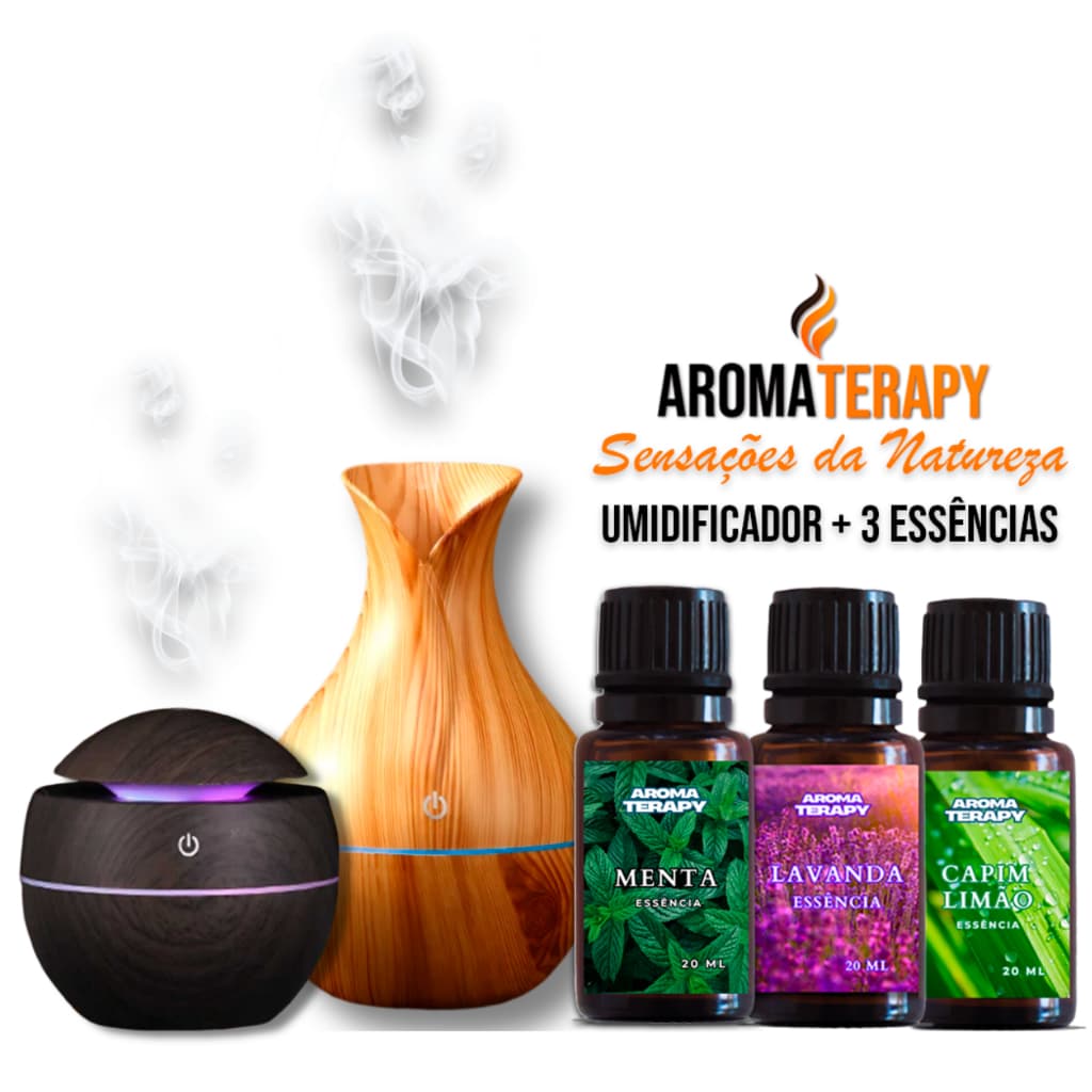 Umidificador de Ar + Essências Premium  Vaporizador Premium de Ambiente Essências Difusor De Ar