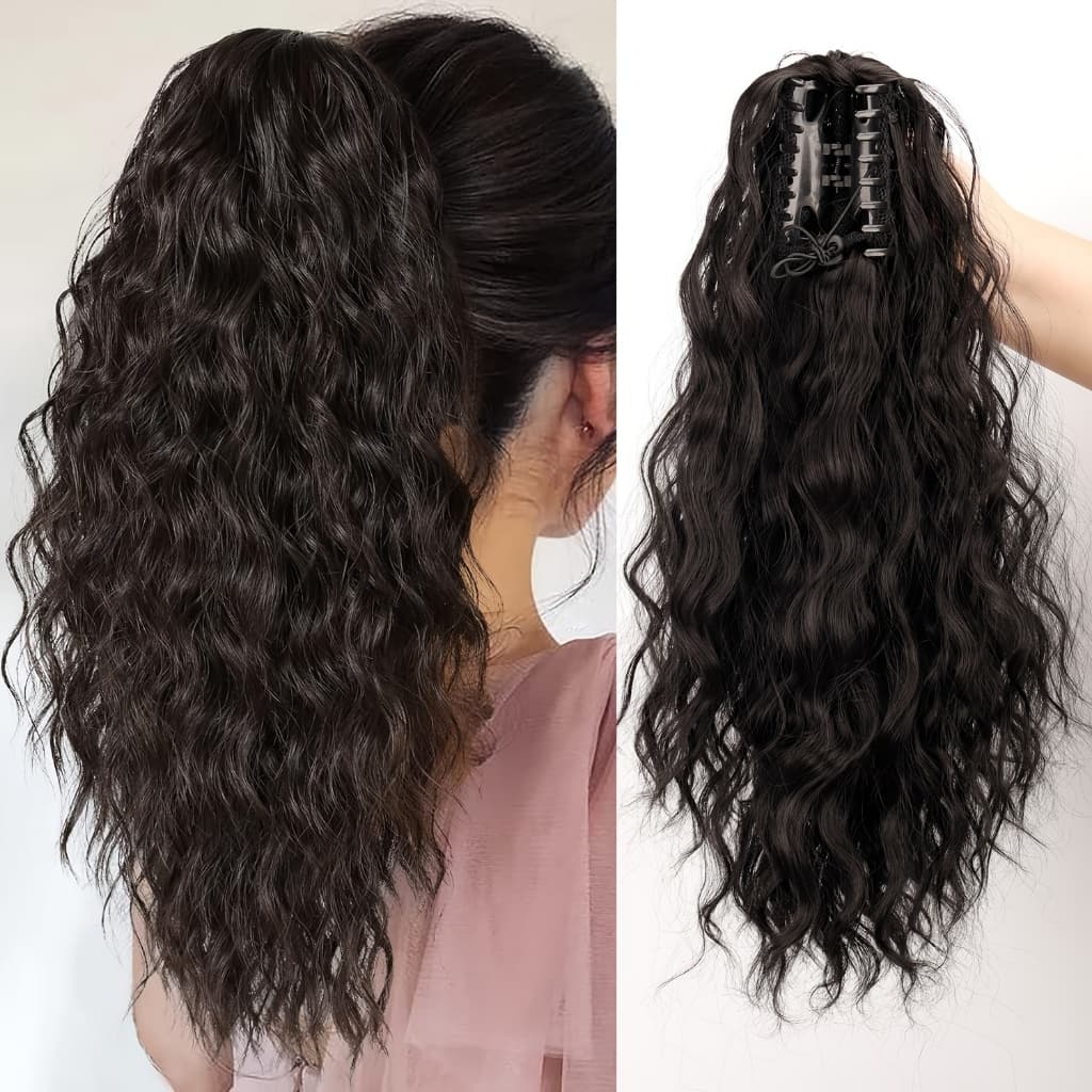 Aplique Rabo de Cavalo Para Extensão Fibra Orgânica Ondulado Preto Ondulado