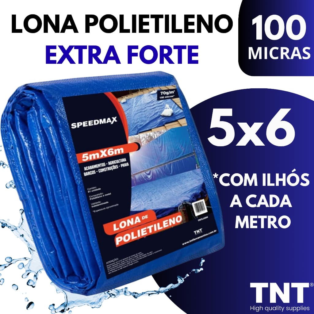 Lona 5x6 Mt Azul Plastica Impermeavel Festa Telhado Multiuso TNT