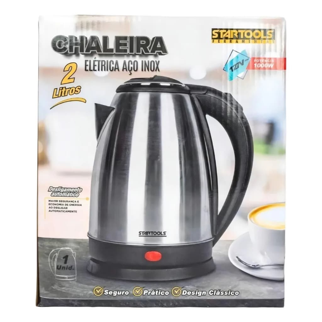 Chaleira Elétrica Jarra Inox 2 Litros 127v Ferve Agua Rápido Café Prateado