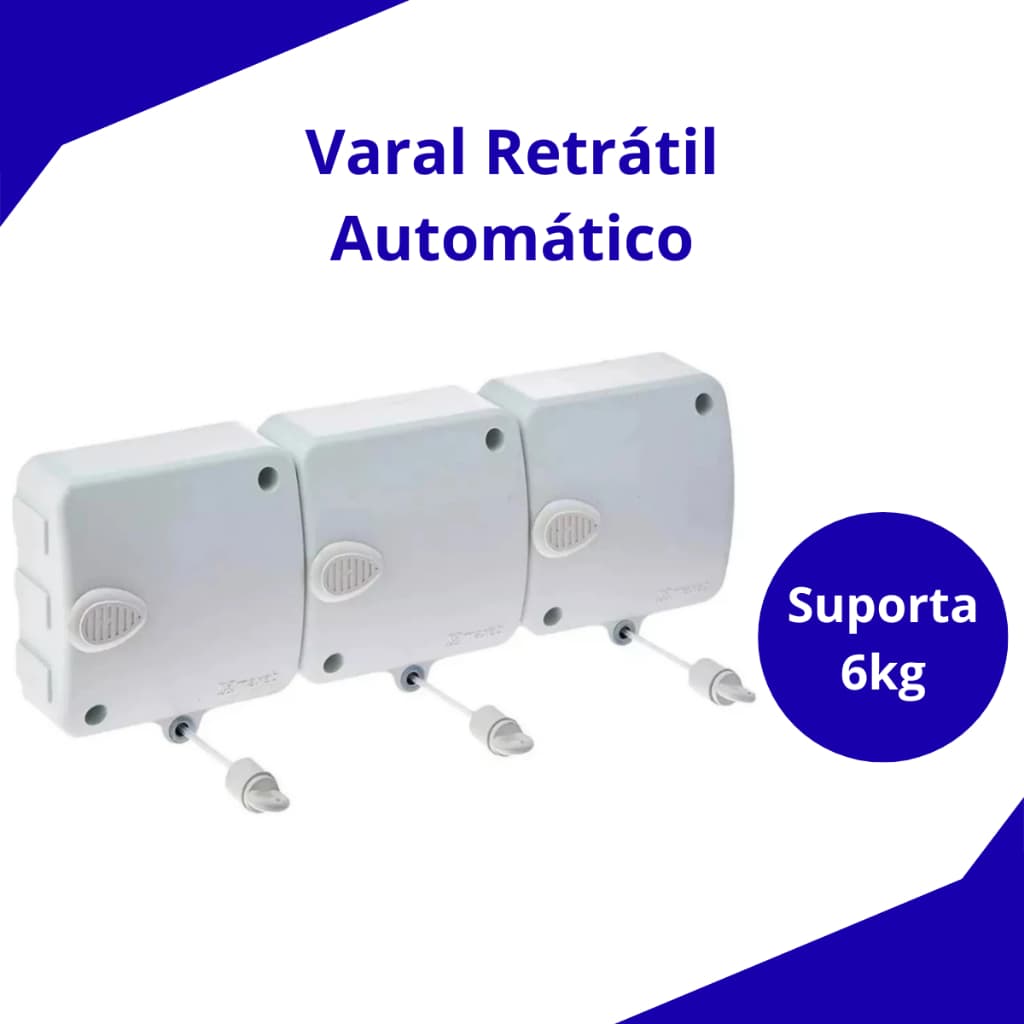 Varal Retrátil Automático Modular de Parede Stendmax Maxeb 6m Cada Corda suporte 6kg cada