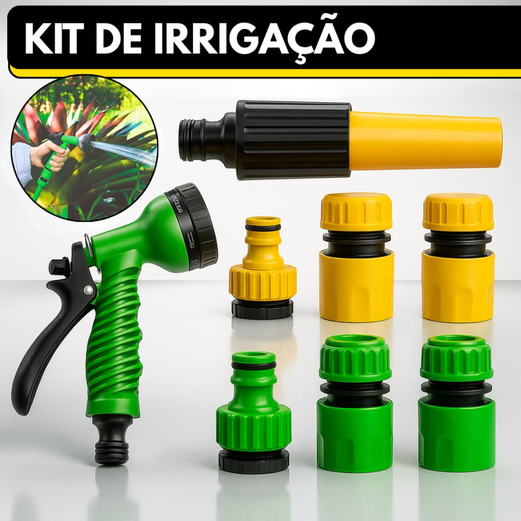Kit Esguicho Para Mangueira Engate Rapido Pistola Irrigação Jardim Lavagem 7 Tipos de Jato
