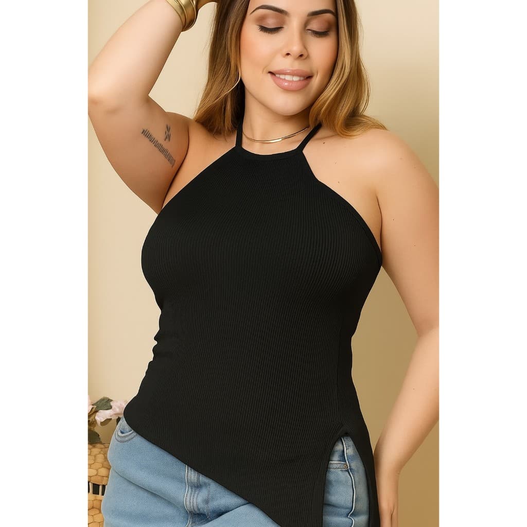 Blusa Assimetrica Frente Unica Malha Canelada Premium Tendencia Blogueira Basica Confortavel Gringa