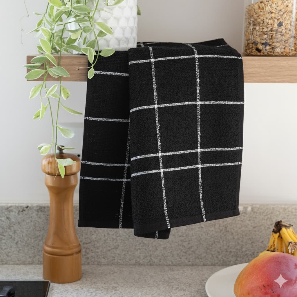 Kit 5 Panos de Prato Estampados 100% Algodão Atoalhado Premium Xadrez 45x65cm