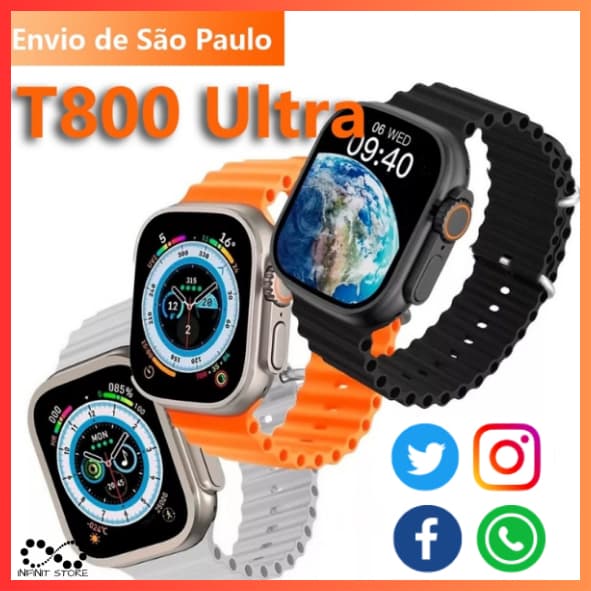 Relógio Digital Smartwatch Ultra 10 T800 Esportivo Resistente à água Com Duas Pulseiras