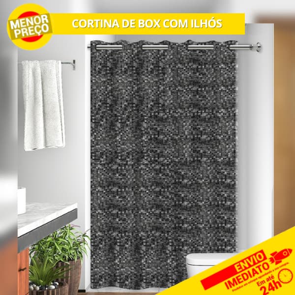 Cortina de Box Impermeável Banheiro Pastilha Preta Fumê Anti mofo Resistente Ilhós 100% PVC 2 X1,40M