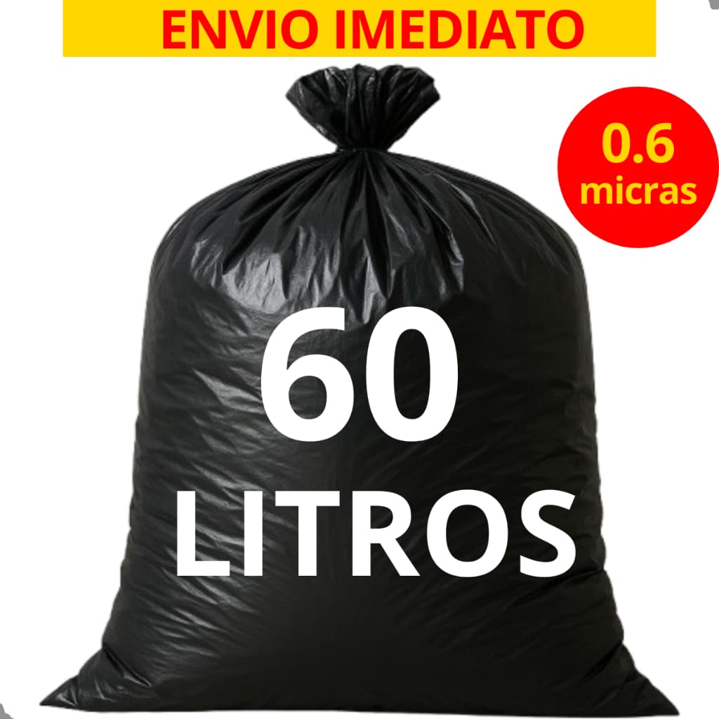 Saco de Lixo 60 Litros Resistente Pacote com 100 unidades Preto 0.6 micras Direto da Fábrica