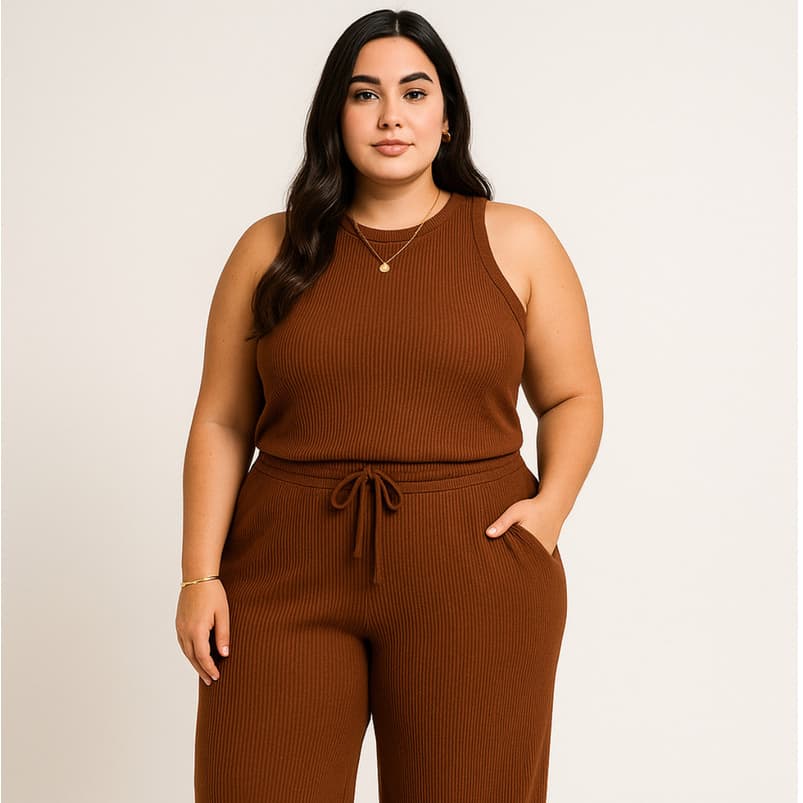 Kit Calça Wide Leg Pantalona Bolsos + Regata Plus Feminino