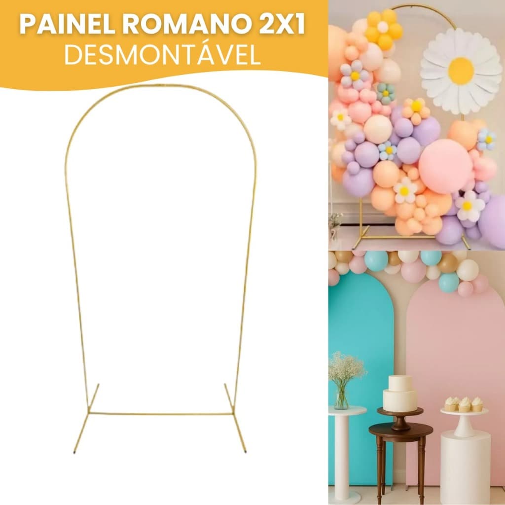 Painel Arco Romano 2x1 Estrutura Suporte Desmontável Para Montar Fundo Com Bexigas de Festividades Festas Eventos