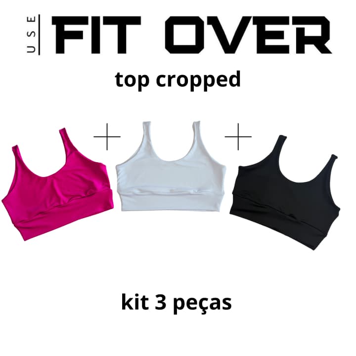 Kit 3 tops cropped duplo sustentação forrado uv50+ academia básico