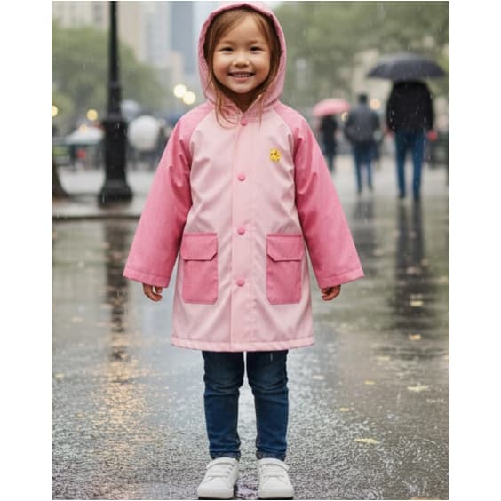 Capa de chuva infantil rosa menina com capuz e bolsos PVC presente de aniversári