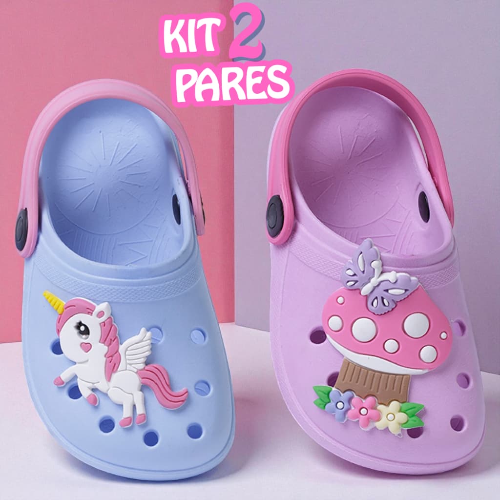 Kit 2 Pares Babuche Infantil Menina Confortável Papete Feminina Linha Premium