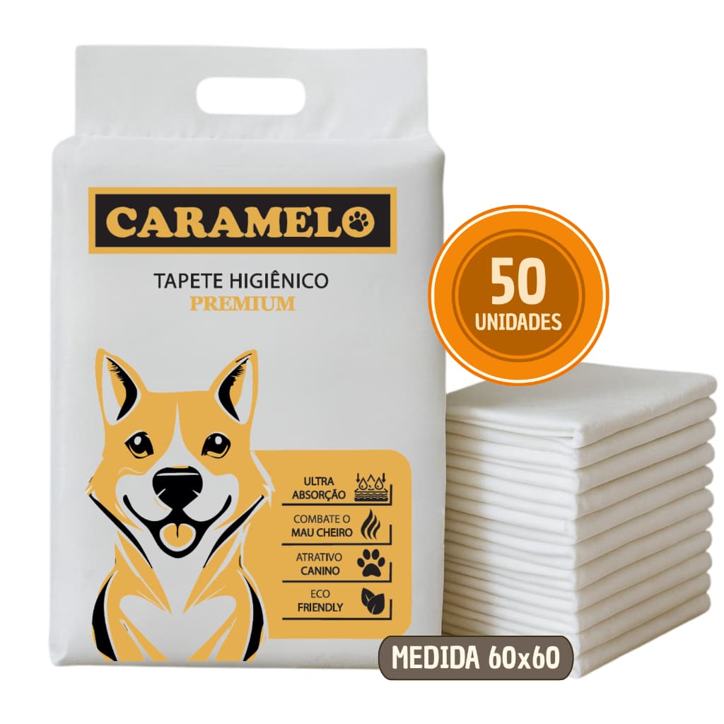 Tapete Higiênico Premium Cães 80x60 ou 60x60 Ultra Absorção Combate Mau Cheiro Ecológico - Caramelo